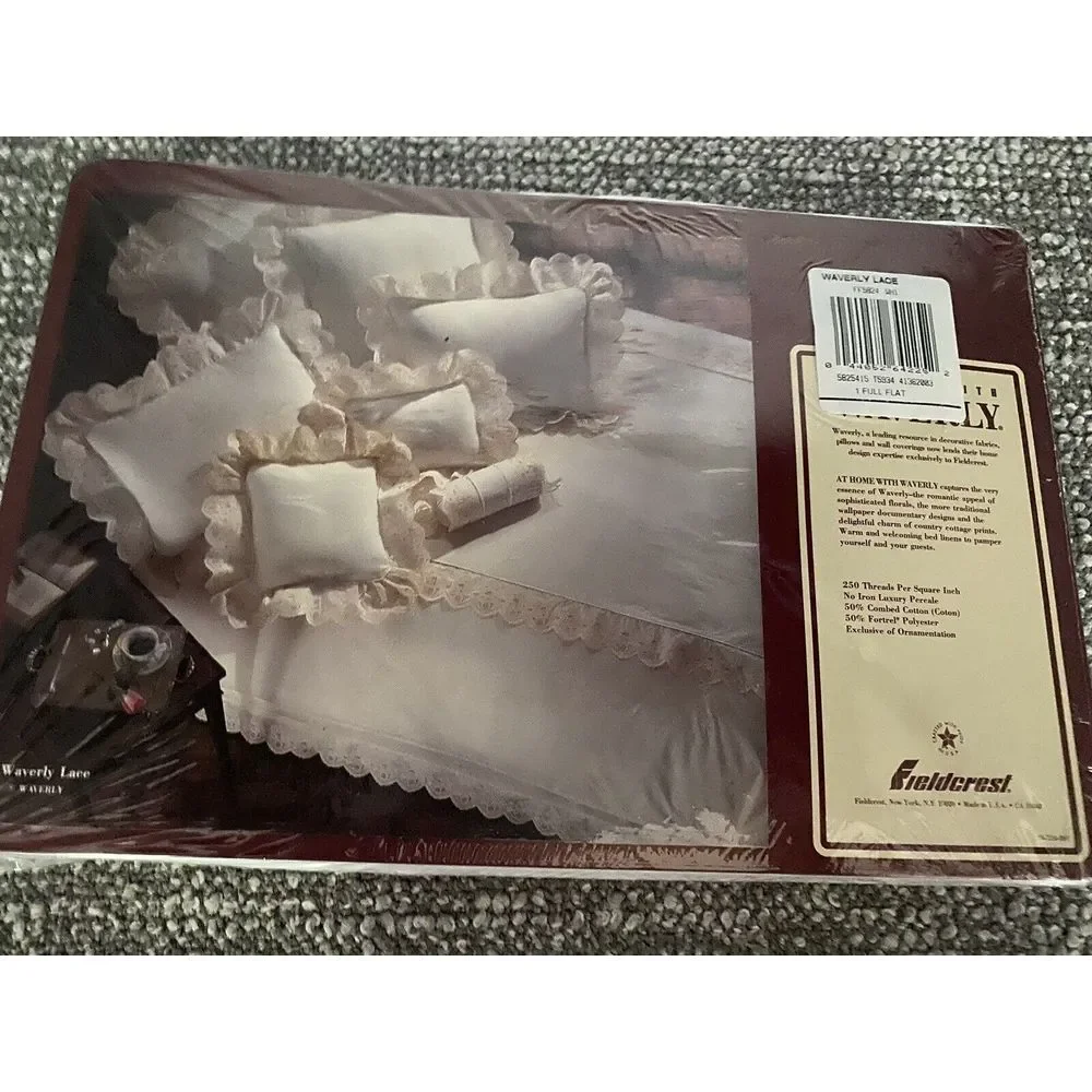 Fieldcrest‎ Cannon VTG Sheet Waverly Non Iron Percale Lace White Sheet Full HG1